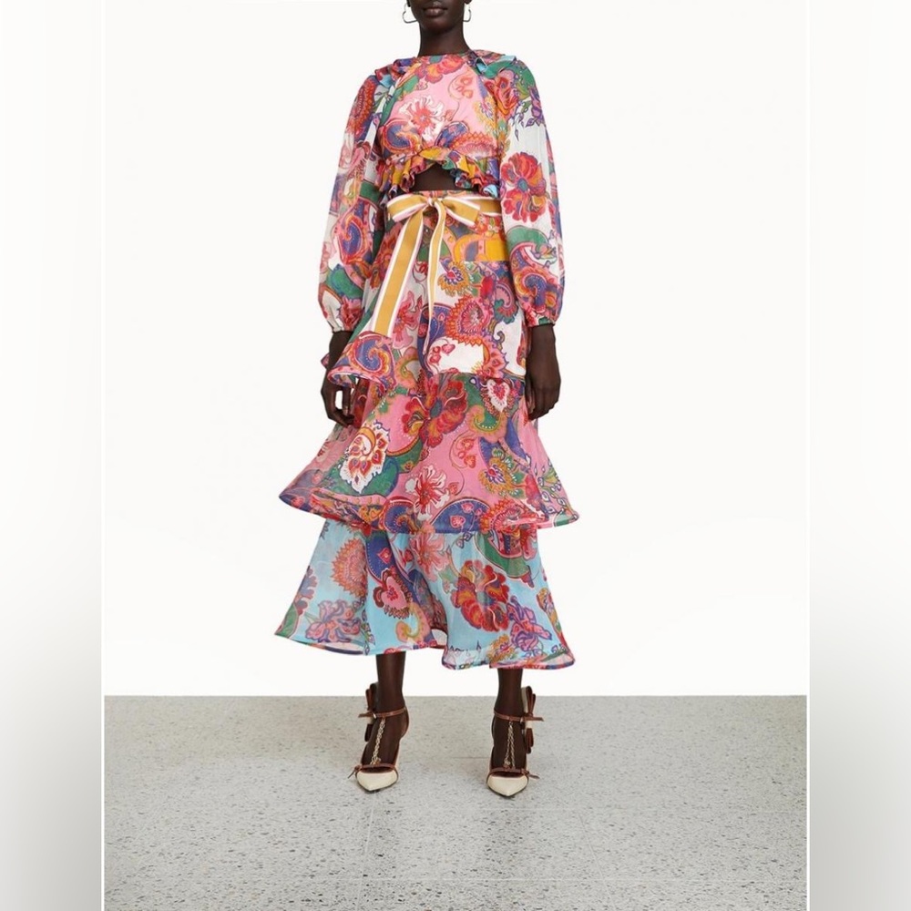 Zimmermann Lovestruck long printed flounce skirt